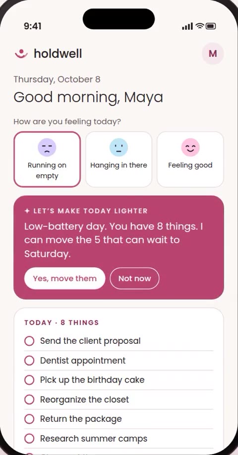 Holdwell app: The AI offering to lighten a heavy day